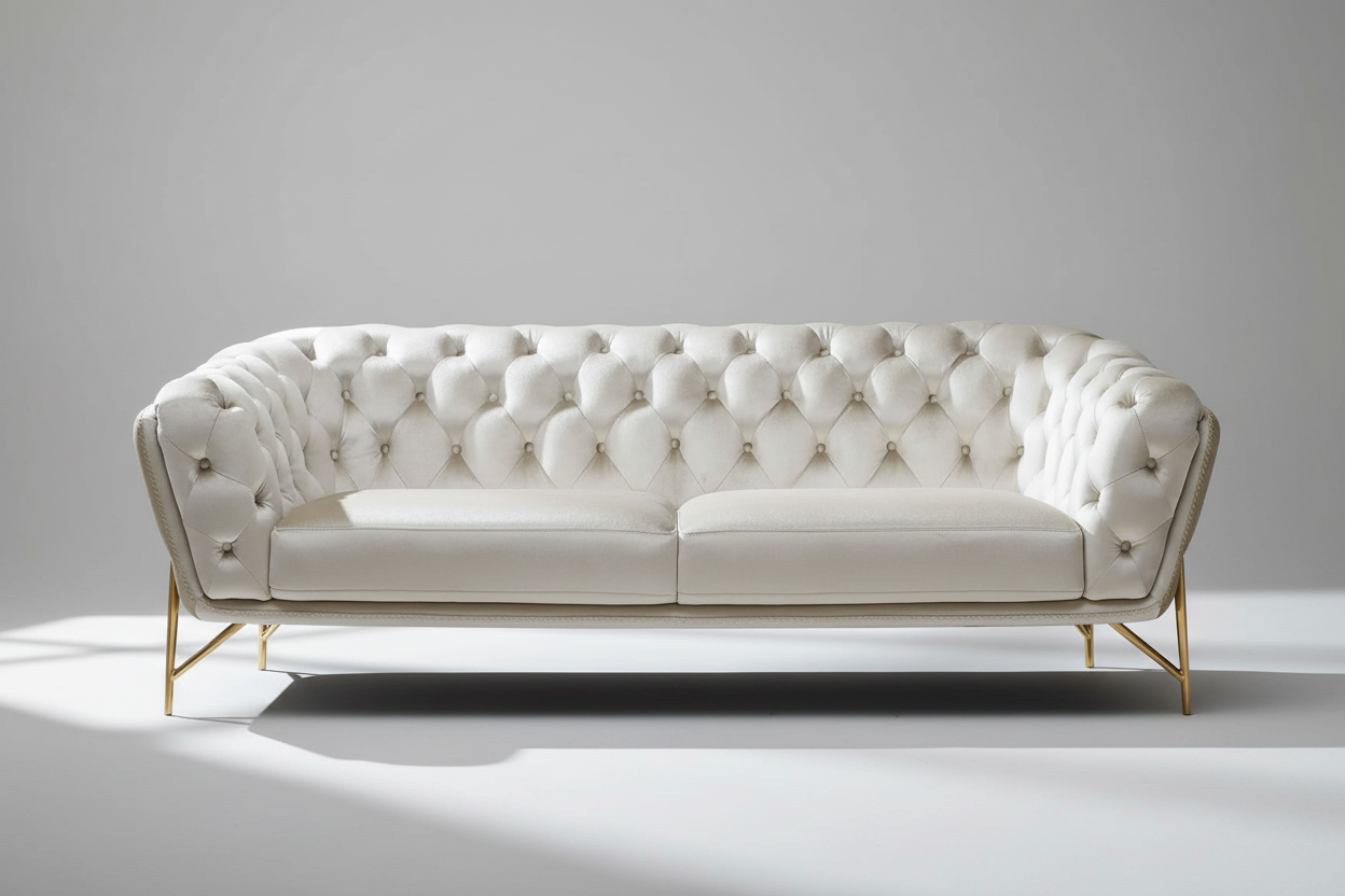 88" Beige Modern Chesterfield Tufted Sofa