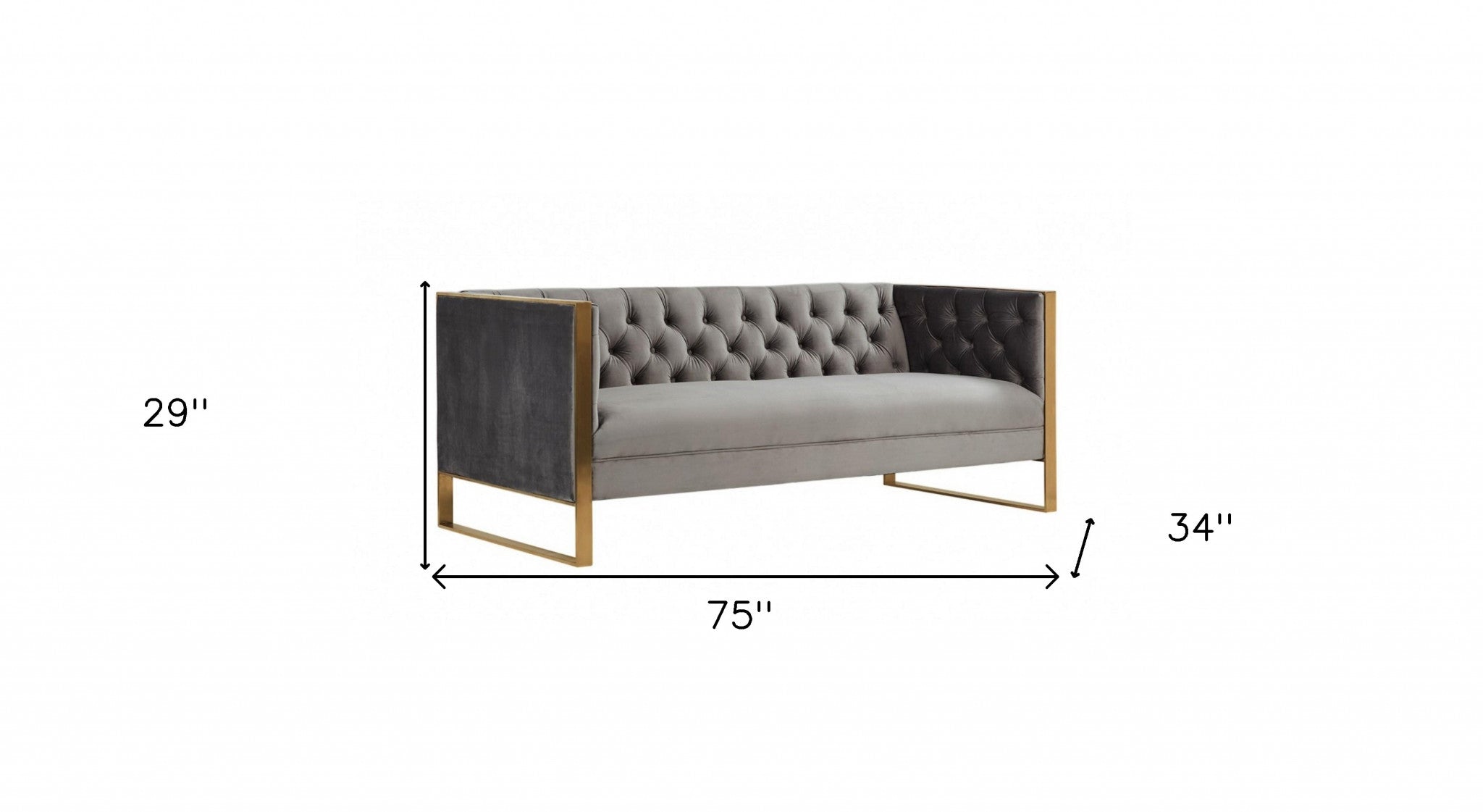 75" Gray and Gold Velvet Tuxedo Loveseat