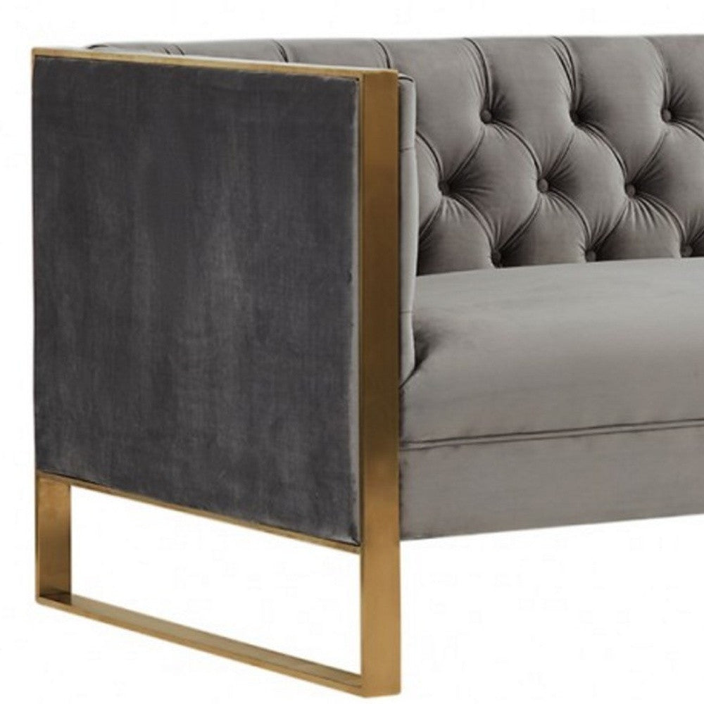 75" Gray and Gold Velvet Tuxedo Loveseat