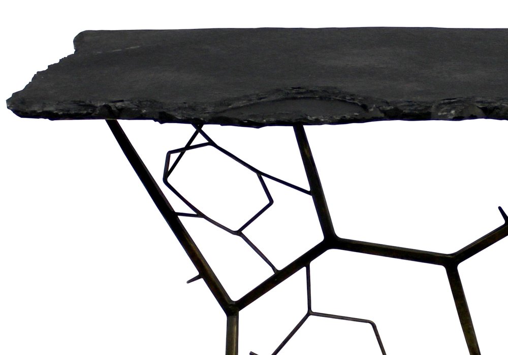 51" Black Stone Web Console Table