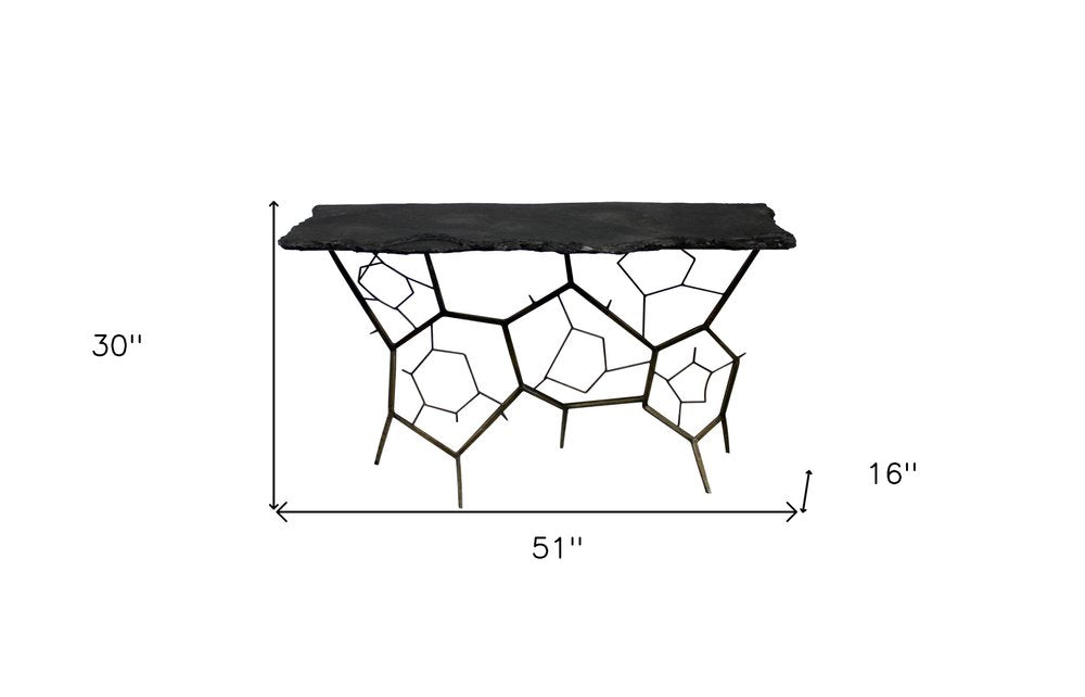 51" Black Stone Web Console Table