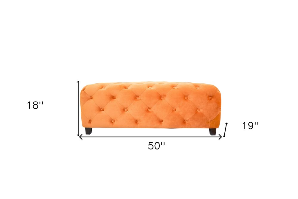 50" Orange Velvet Tufted Bench
