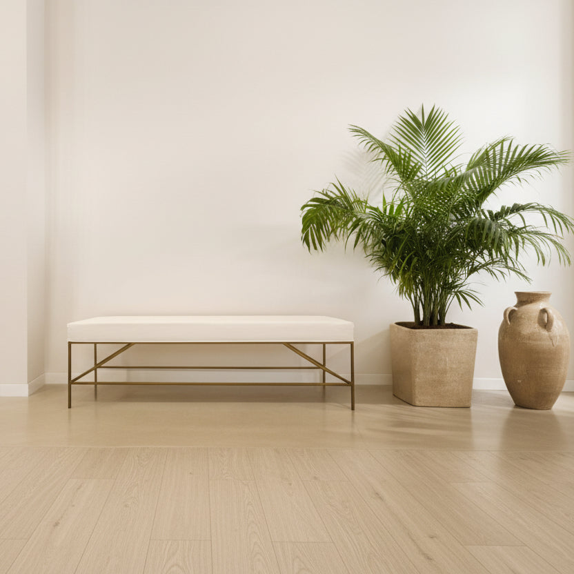 58" Ivory and Gold Contemporary Bench