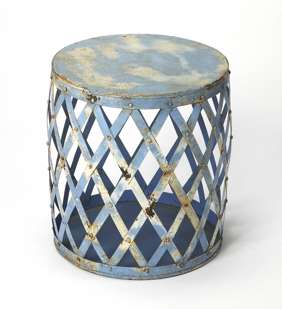 17" Rusted Blue Iron Lattice Round End Table