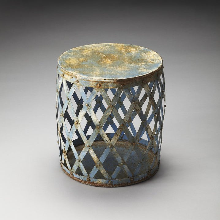 17" Rusted Blue Iron Lattice Round End Table