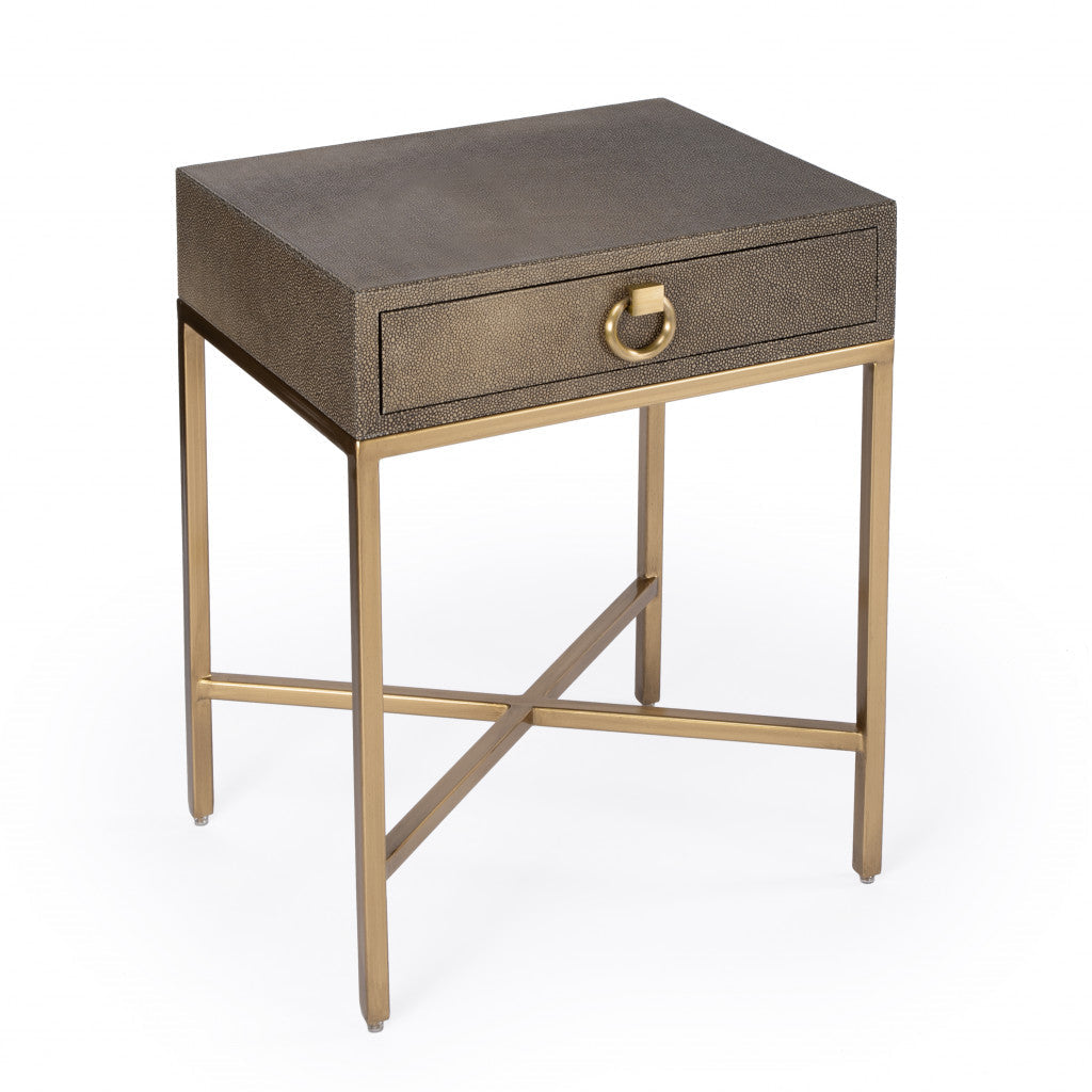20" Gold and Brown Faux Leather End Table