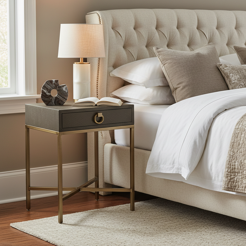 20" Gold and Brown Faux Leather End Table