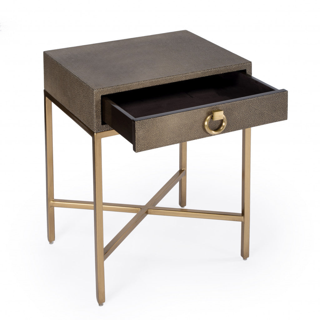 20" Gold and Brown Faux Leather End Table