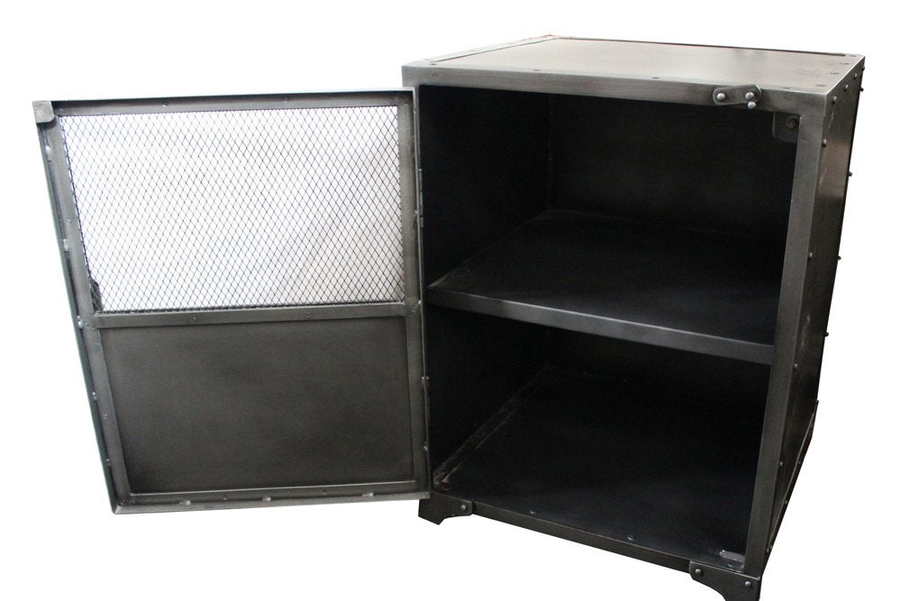 29" Gray Metal Industrial Cabinet with Two Shelves