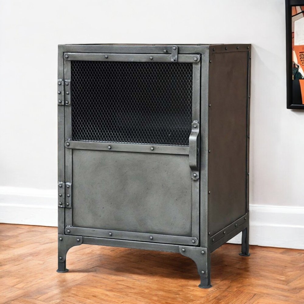 29" Gray Metal Industrial Cabinet with Two Shelves
