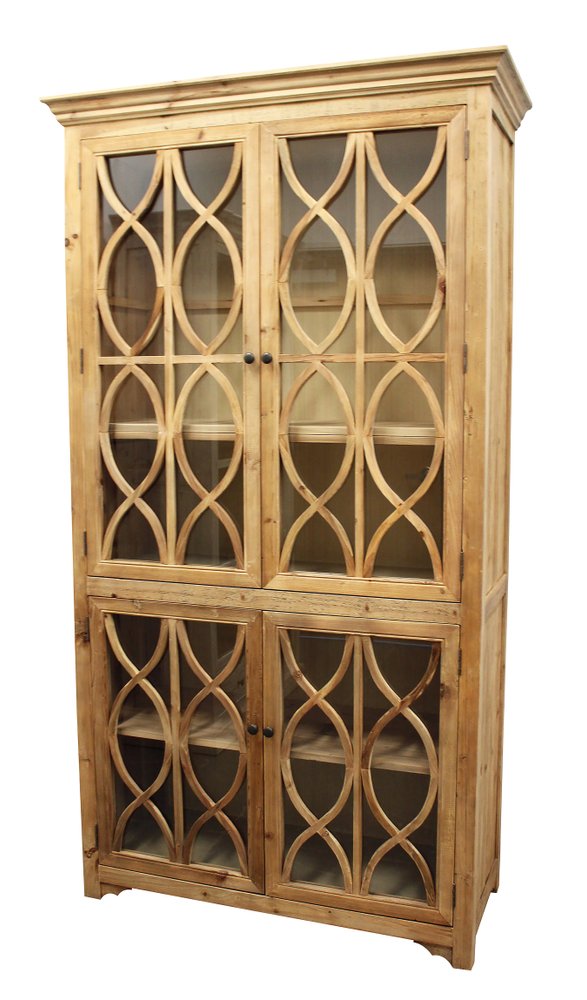 87" Natural Wood Geometric Helix Cabinet with Four Doors