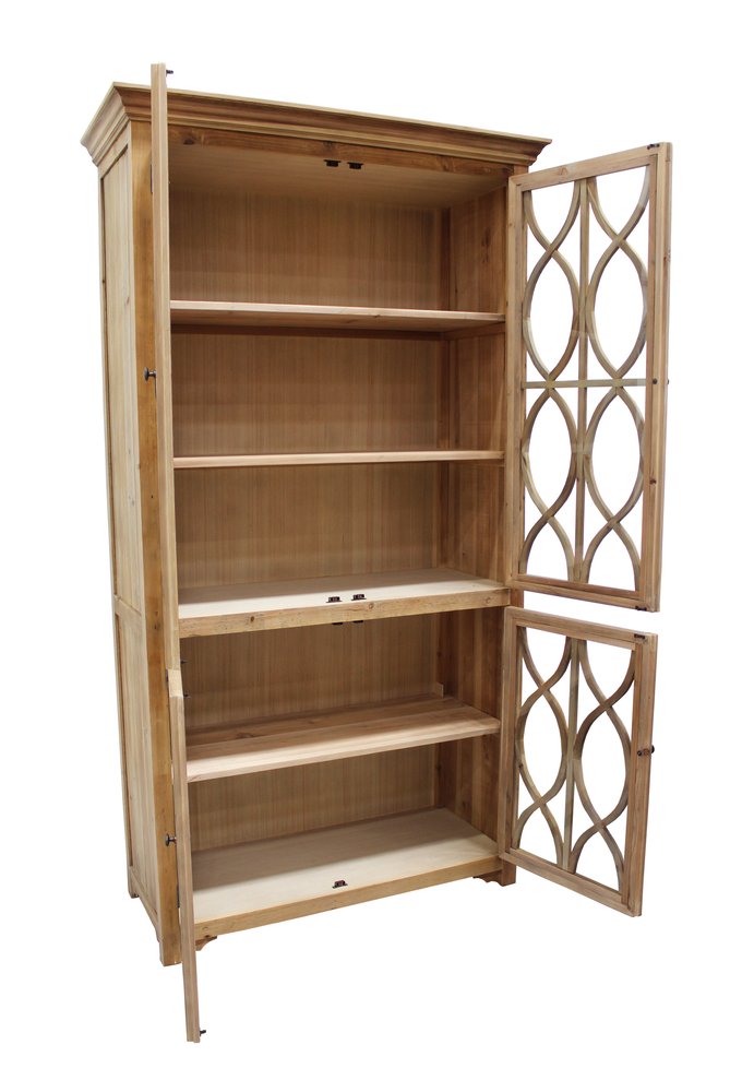 87" Natural Wood Geometric Helix Cabinet with Four Doors