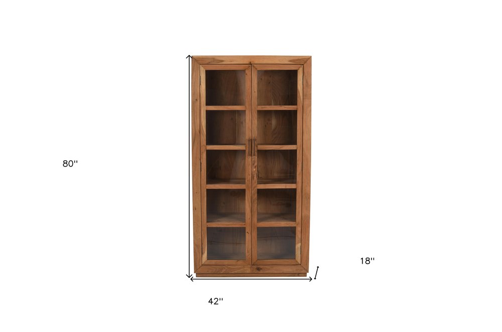 80" Brown Mango Wood Display Cabinet with Two Doors