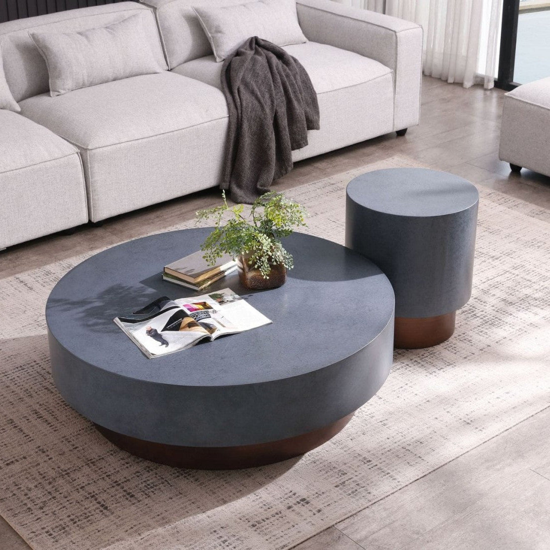 48" Copper and Gray Pedestal Coffee Table