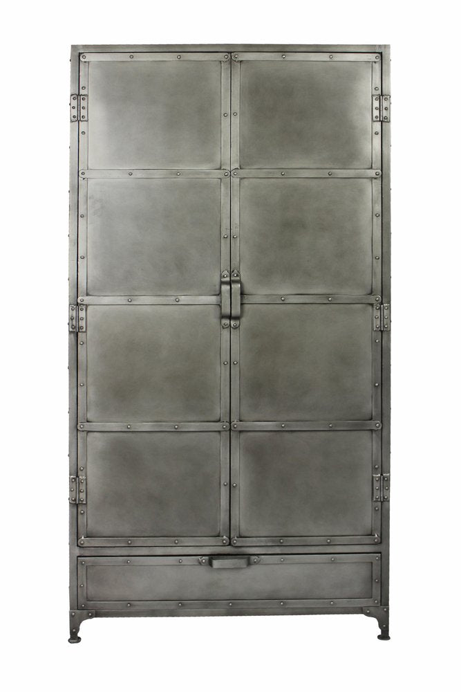 36" Silver Iron Industrial Cabinet with Drawer