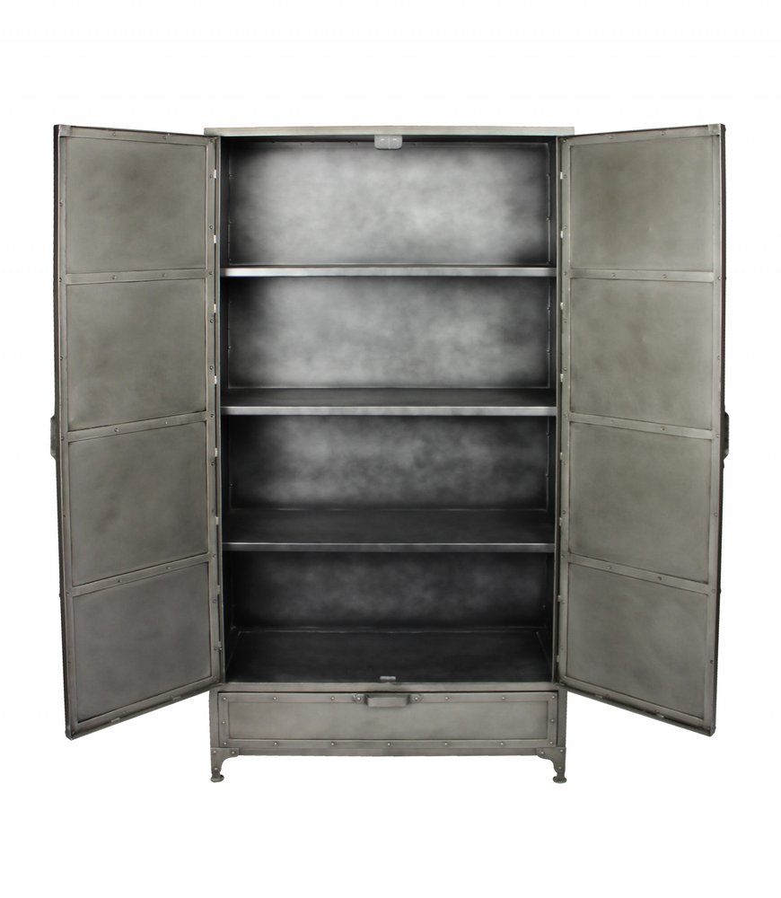 36" Silver Iron Industrial Cabinet with Drawer