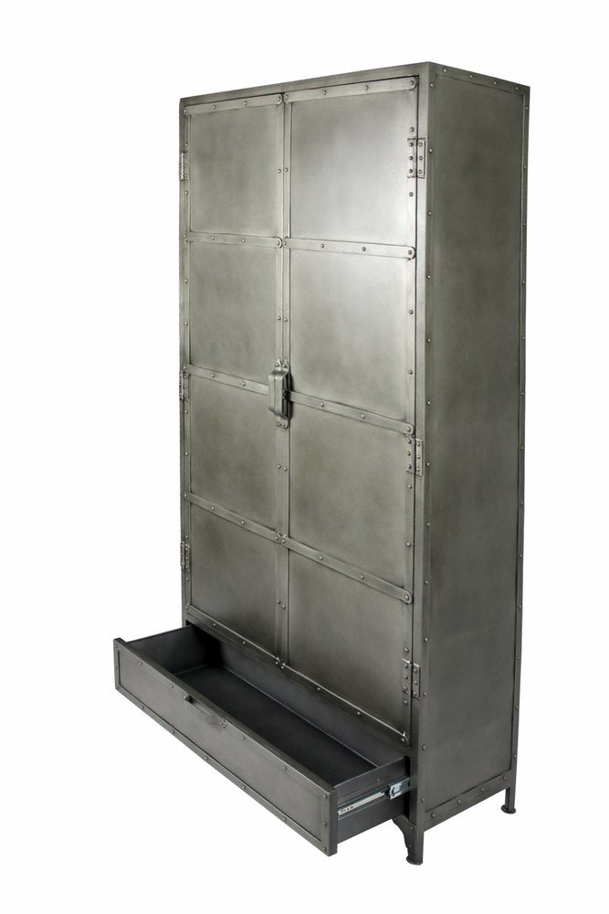 36" Silver Iron Industrial Cabinet with Drawer