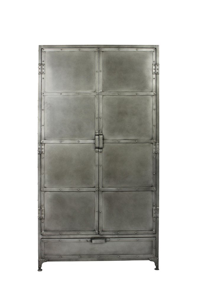 36" Silver Iron Industrial Cabinet with Drawer