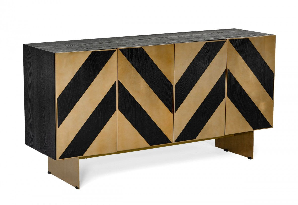 63" Black and Brushed Brass Deco Buffet