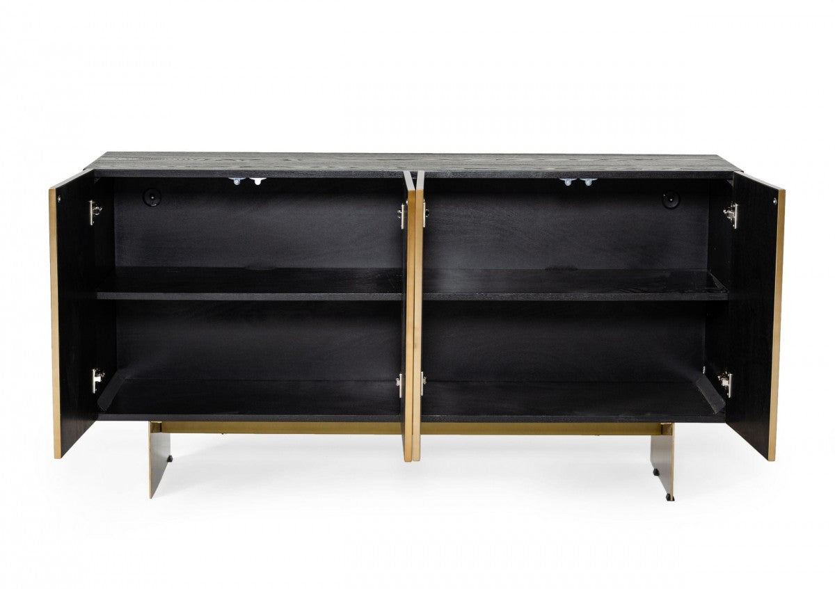 63" Black and Brushed Brass Deco Buffet