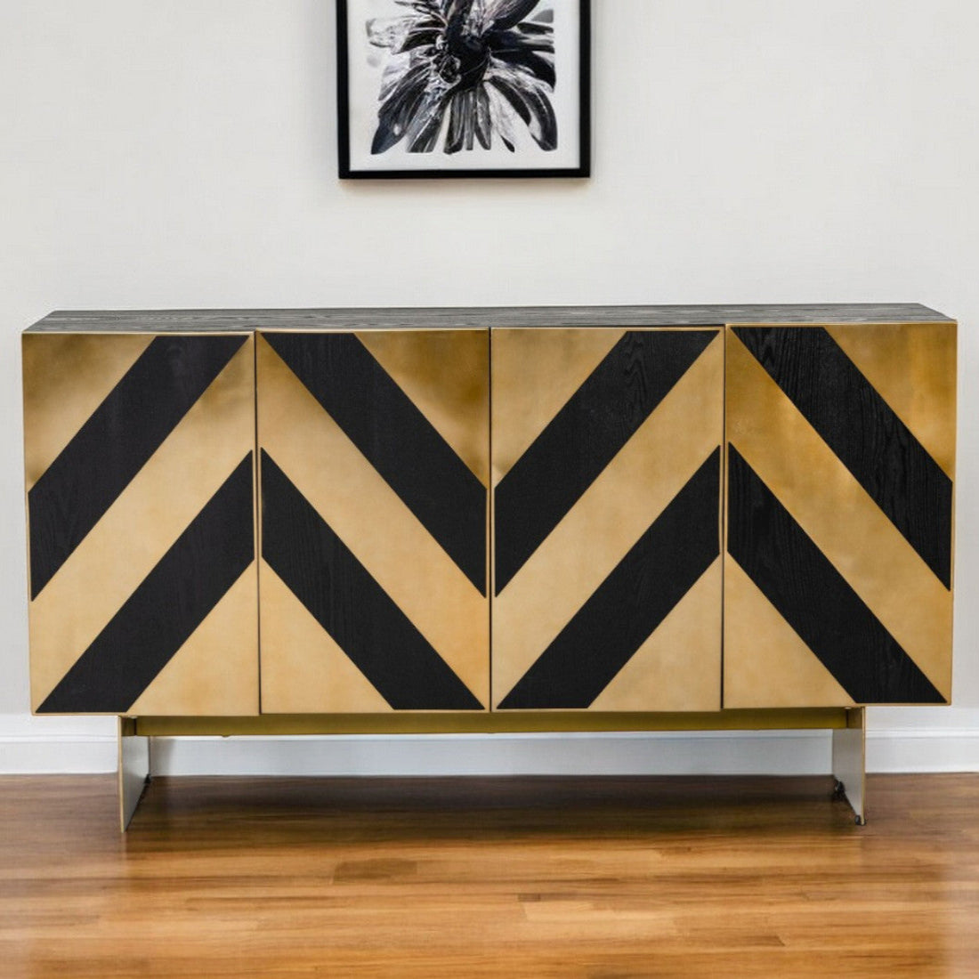 63" Black and Brushed Brass Deco Buffet