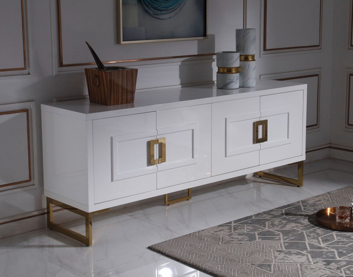 79" White Gloss and Gold Deco Buffet