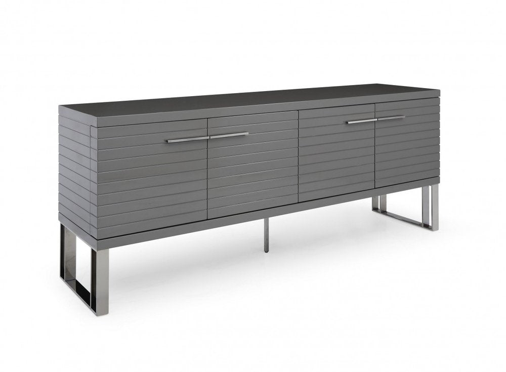 79" Gray Contemporary Ribbed Buffet