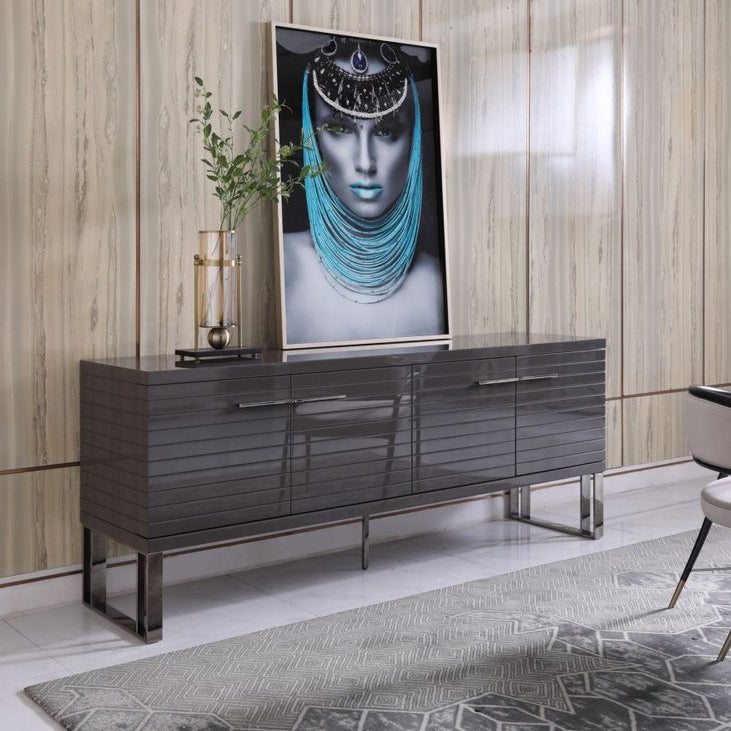 79" Gray Contemporary Ribbed Buffet