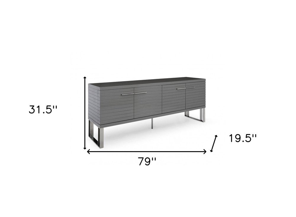 79" Gray Contemporary Ribbed Buffet