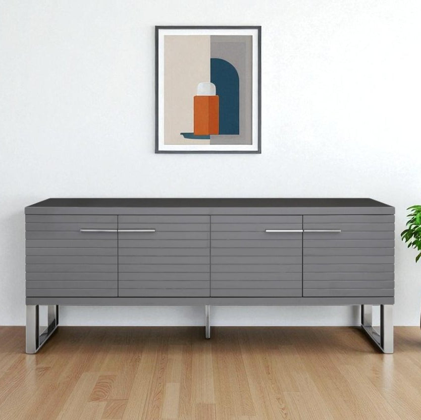 79" Gray Contemporary Ribbed Buffet