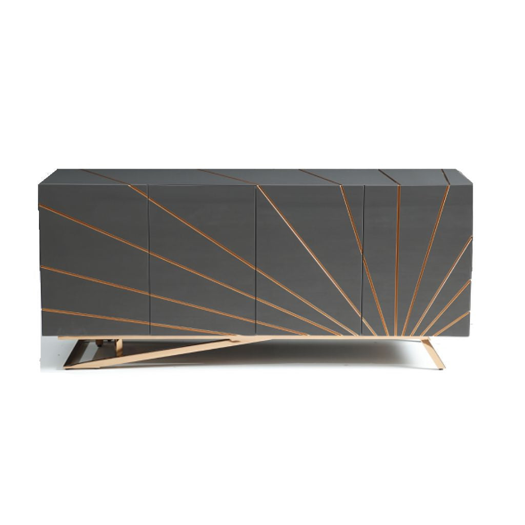 71" Gray and Gold Starburst Deco Buffet