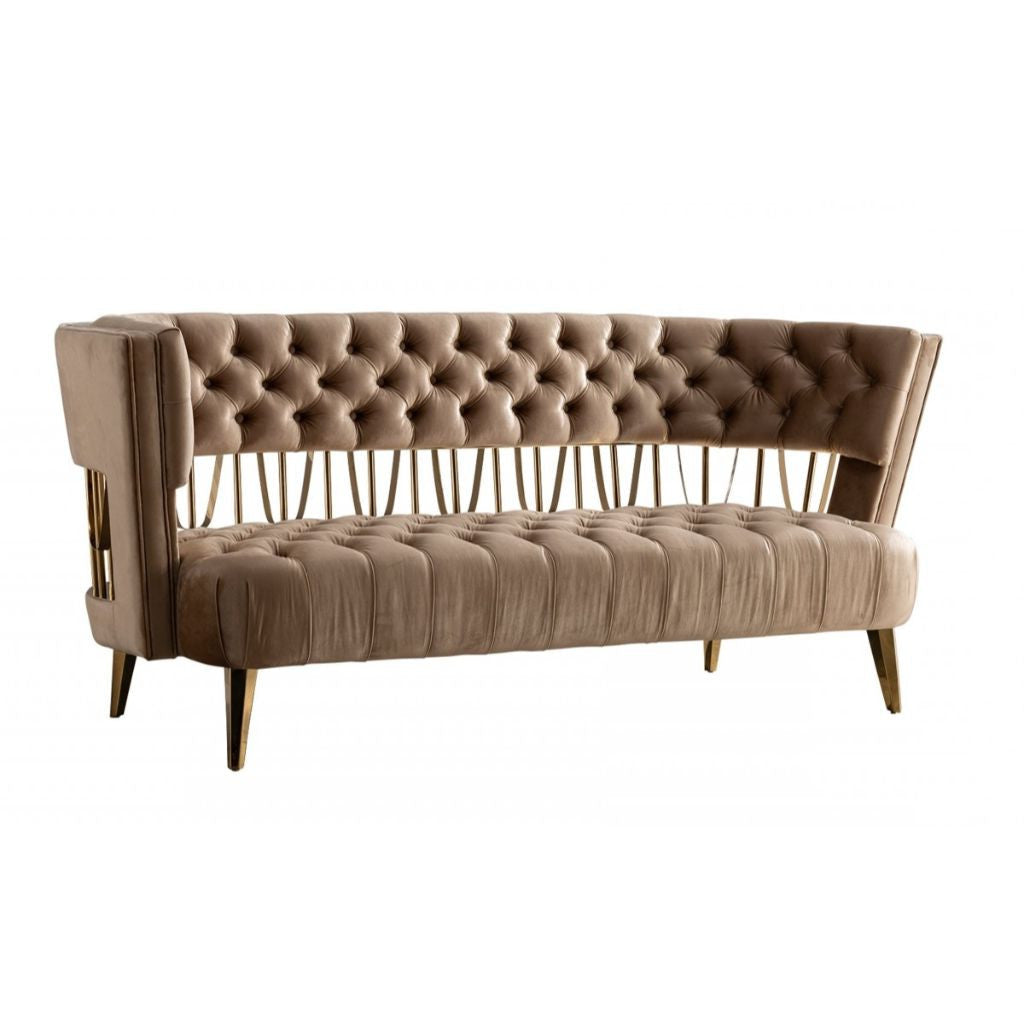 62" Brown and Gold Art Deco Velvet Loveseat