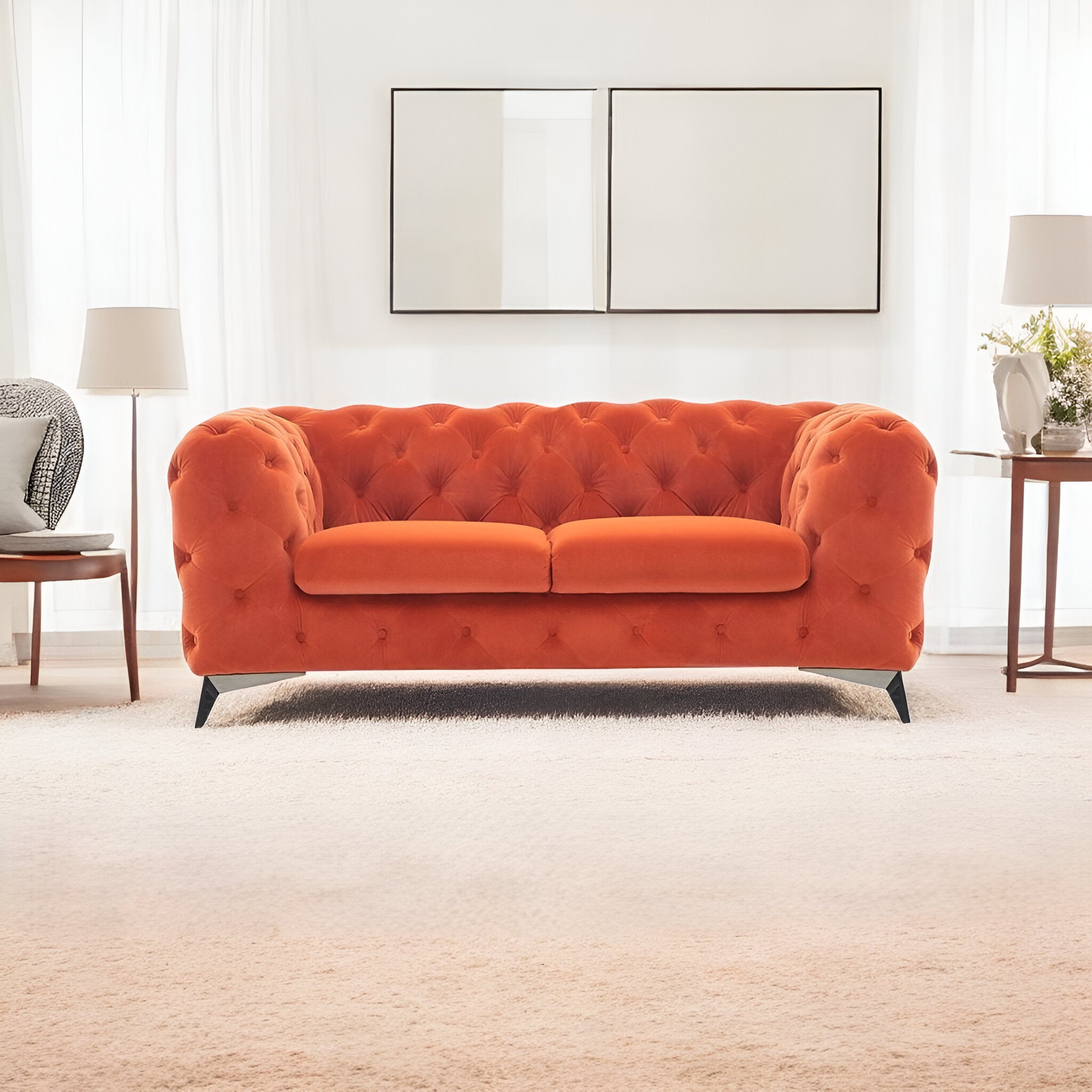 74" Velvet Tufted Modern Chesterfield Loveseat