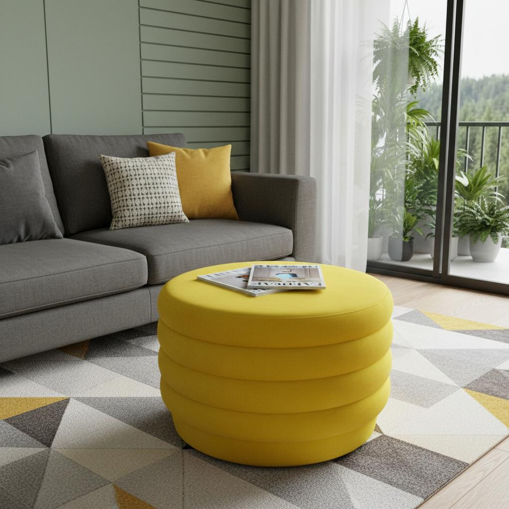 31" Ribbed Velvet Round Ottoman