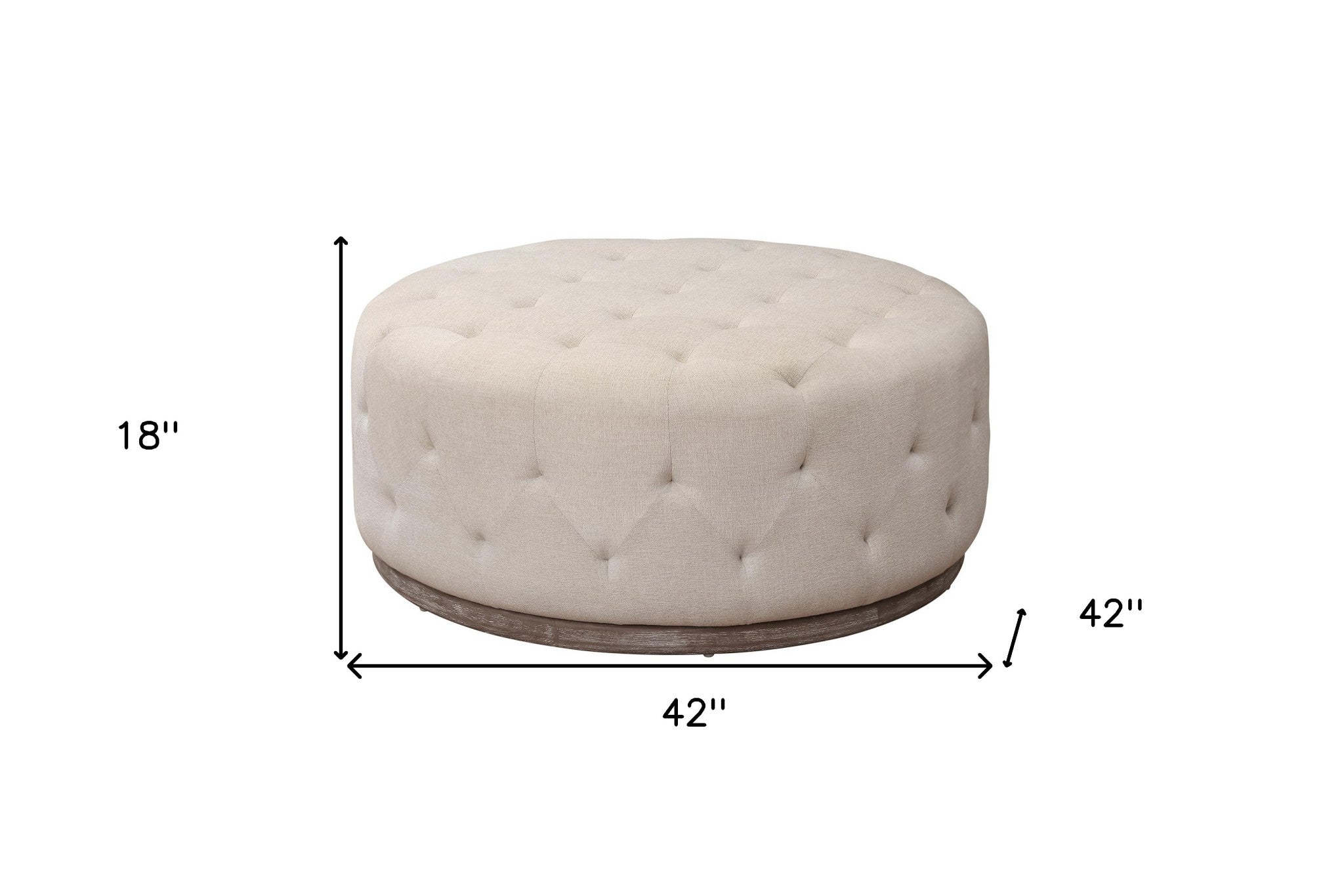 42" Ivory Velvet Tufted Round Ottoman