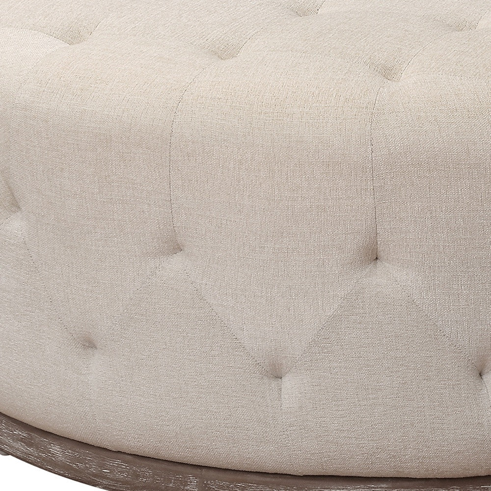 42" Ivory Velvet Tufted Round Ottoman