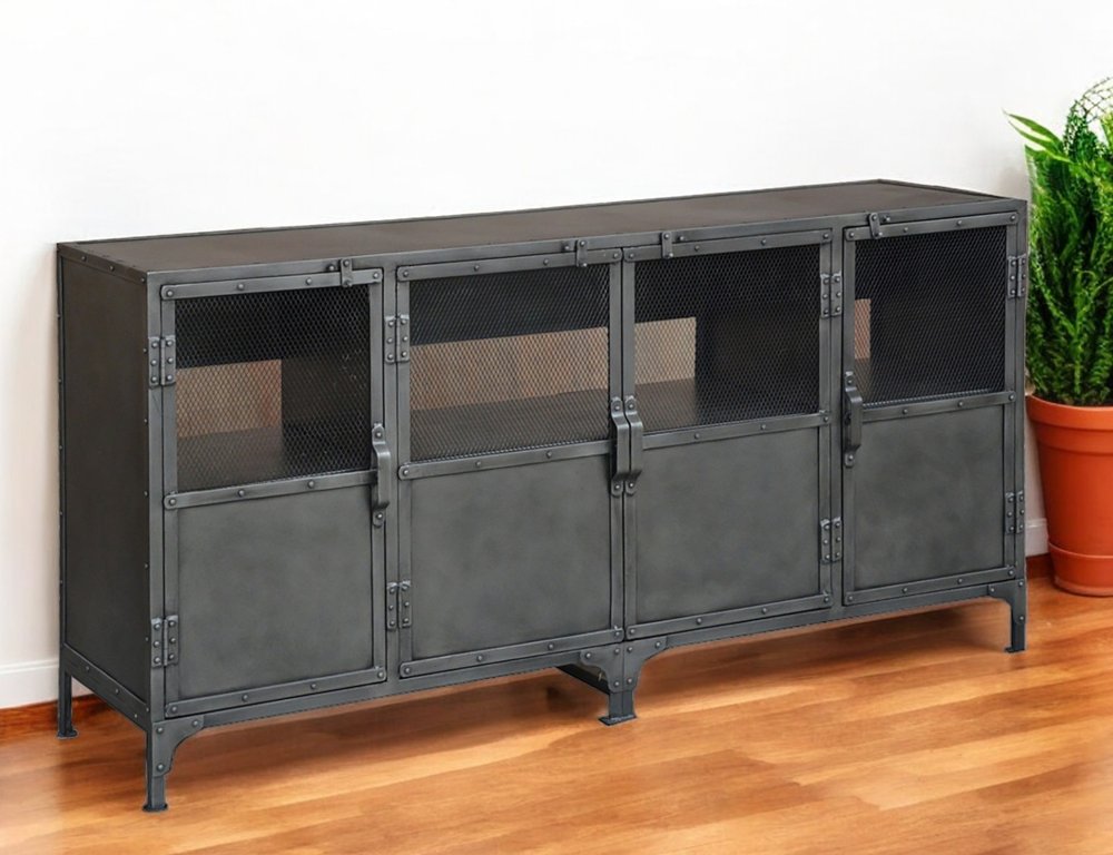 72" Dark Gray Industrial Enclosed TV Stand