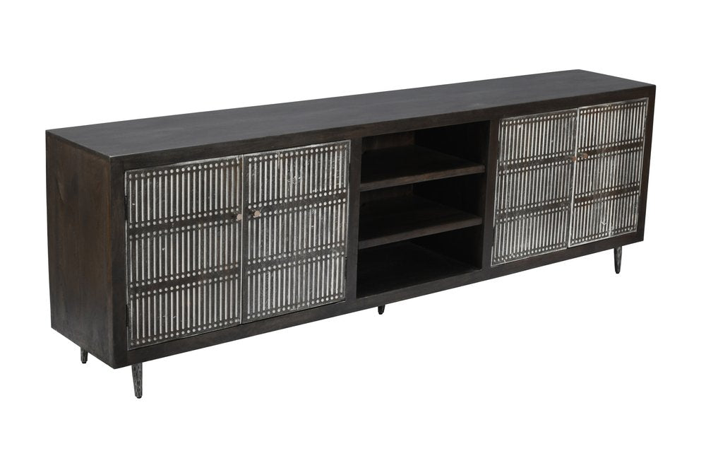 92" Carved 4-Door Wood Mid-Century Entertainment Stand