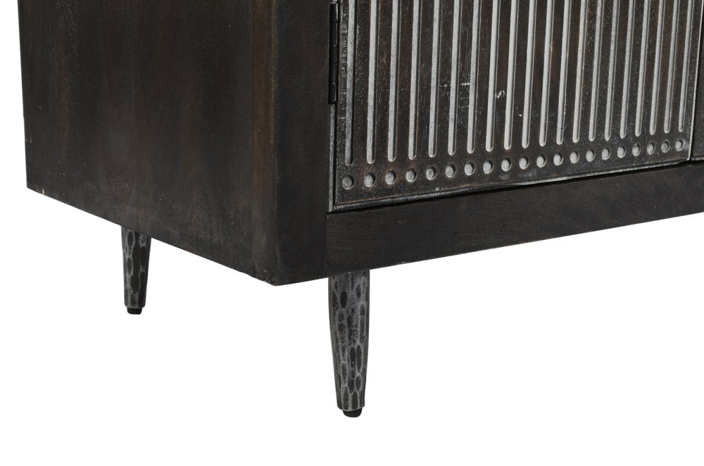92" Carved 4-Door Wood Mid-Century Entertainment Stand