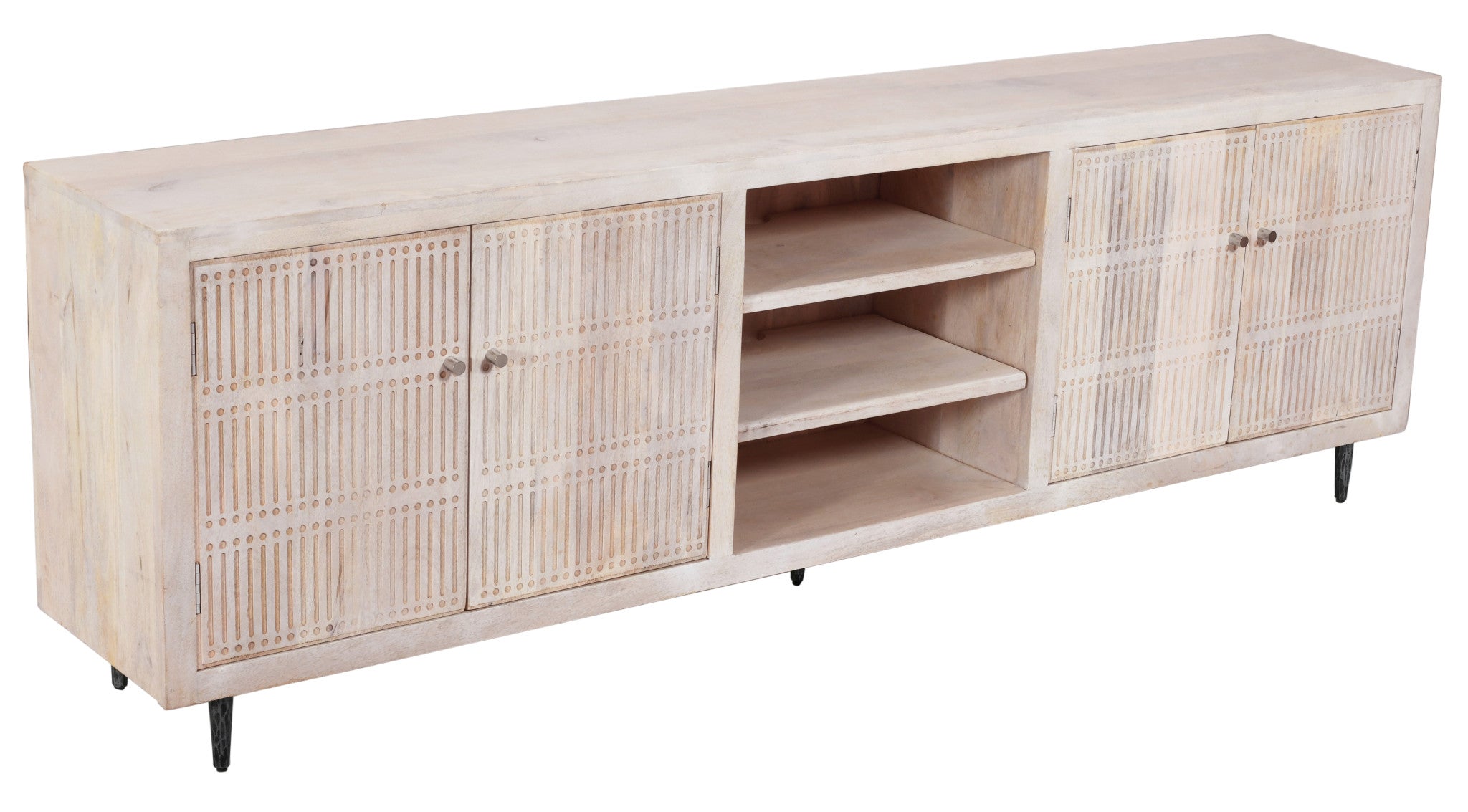 92" Carved 4-Door Wood Mid-Century Entertainment Stand