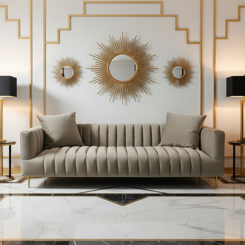 90" Velvet and Gold Tuxedo Sofa