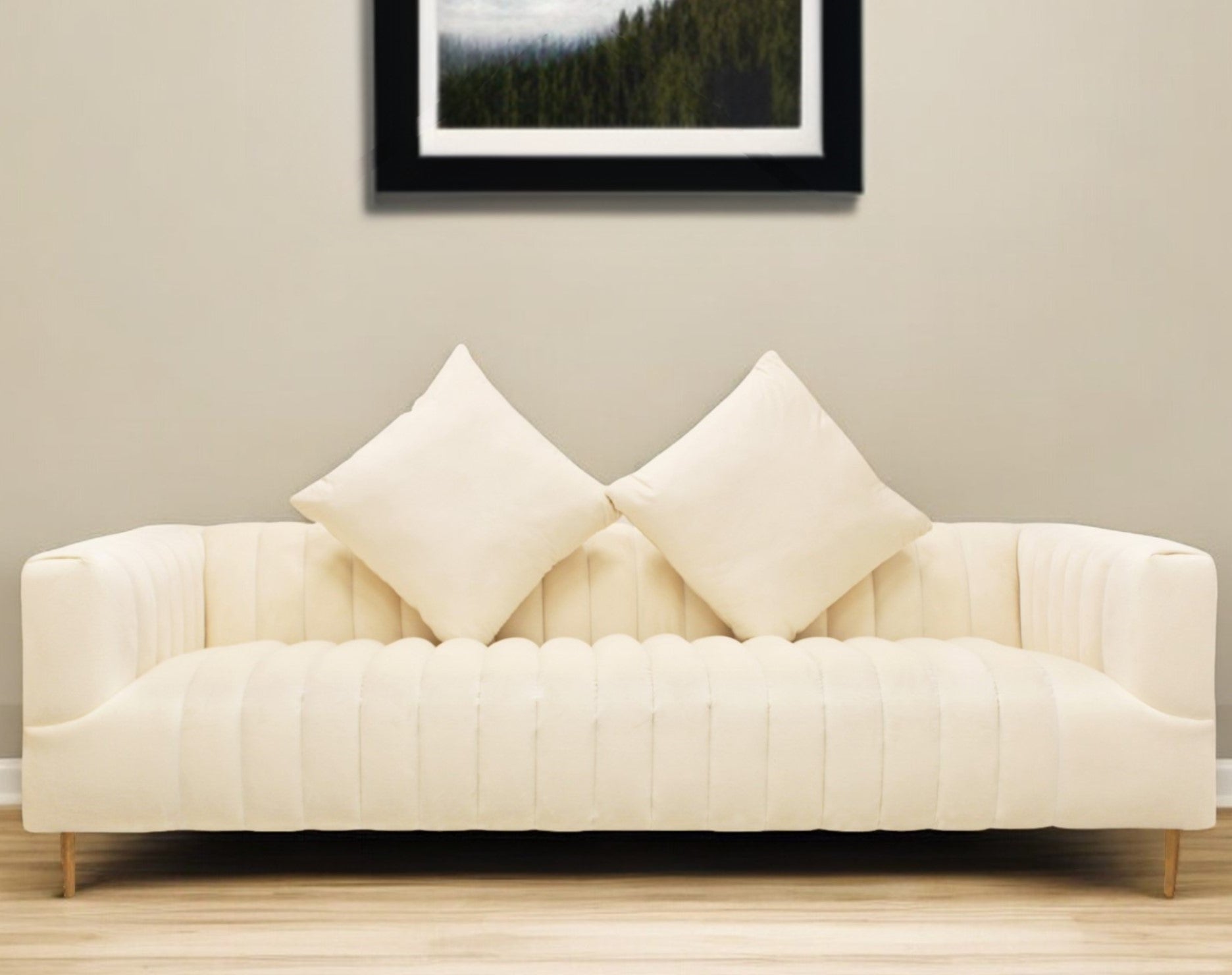 90" Brown Velvet and Gold Tuxedo Sofa