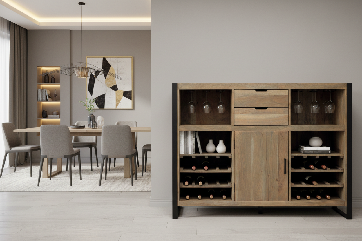 55" Brown Wine and Storage Console