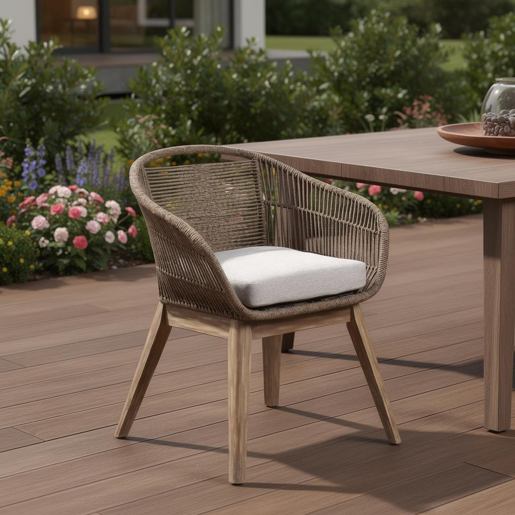 27" Outdoor Eucalyptus Wood Barrel Dining Chair