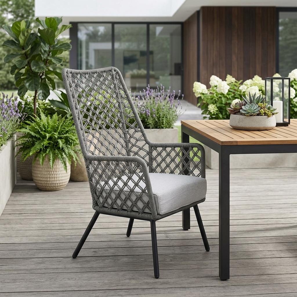 26" Gray Metal and Rope Outdoor Chair