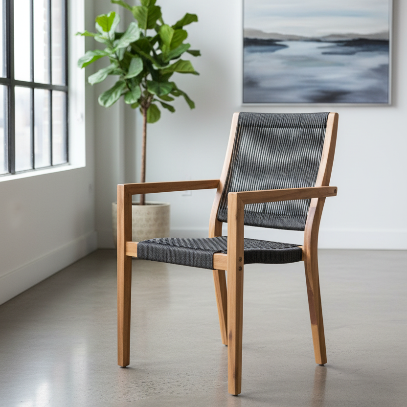 Set of Two 23" Gray Eucalyptus Wood Outdoor Dining Chair