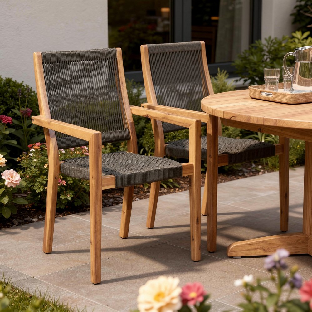 Set of Two 23" Gray Eucalyptus Wood Outdoor Dining Chair