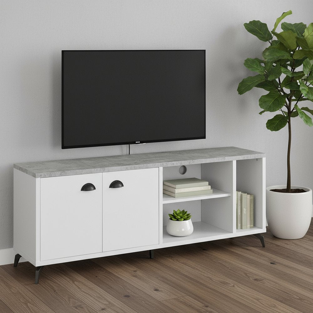60" White Contemporary Entertainment Console with Cabinet