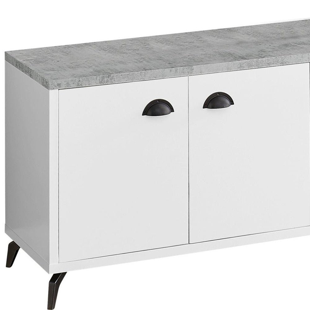 60" White Contemporary Entertainment Console with Cabinet