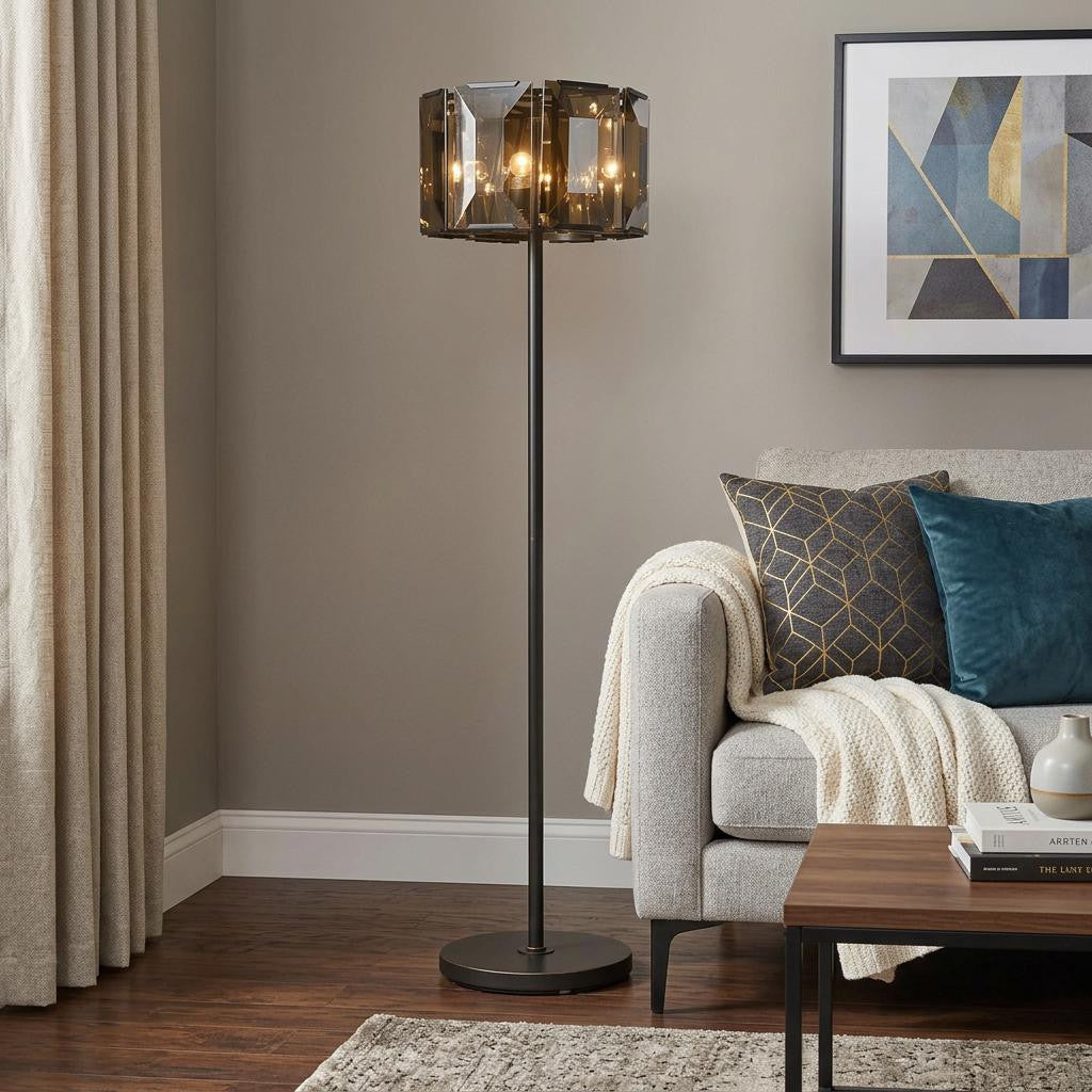 68" Bronze Beveled Glass Drum Floor Lamp